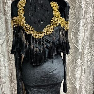 Black and Gold Tassel Dress
